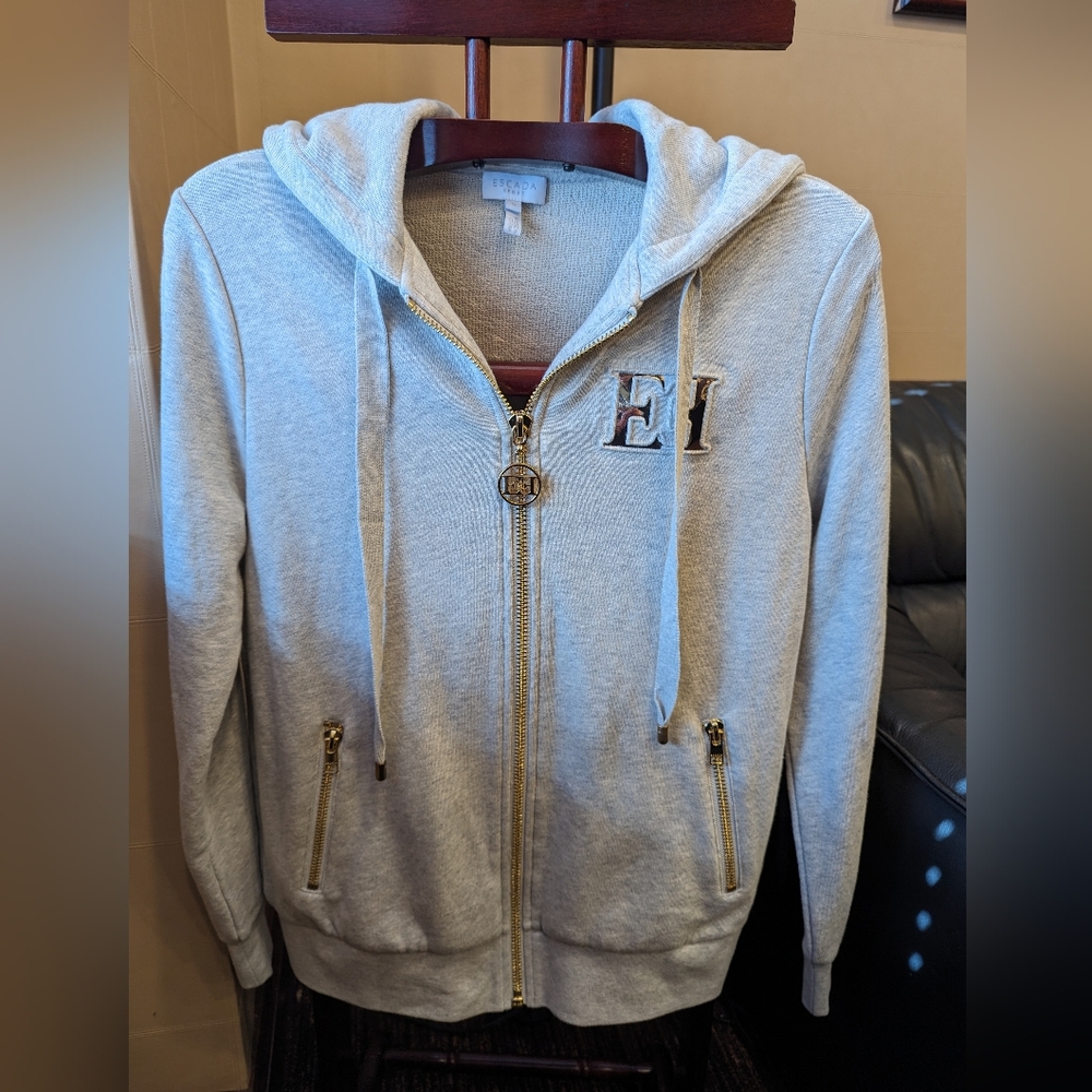 ESCADA Sweatshirt with Hood and Logo, Size S small, color light grey